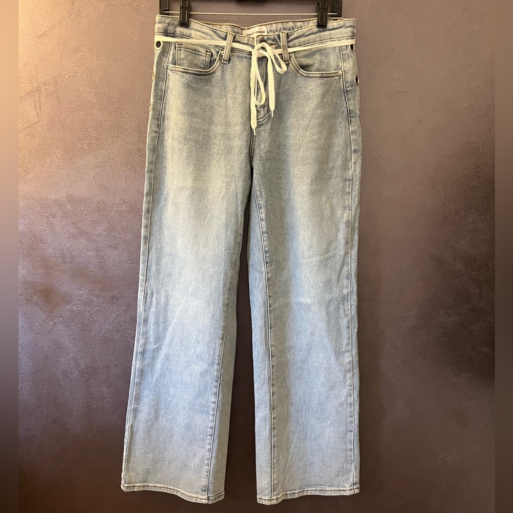 Ashley Mason Denim Straight Leg Jeans with Tie